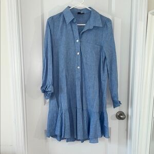 Chic Blue Ruffled Shirt Dress